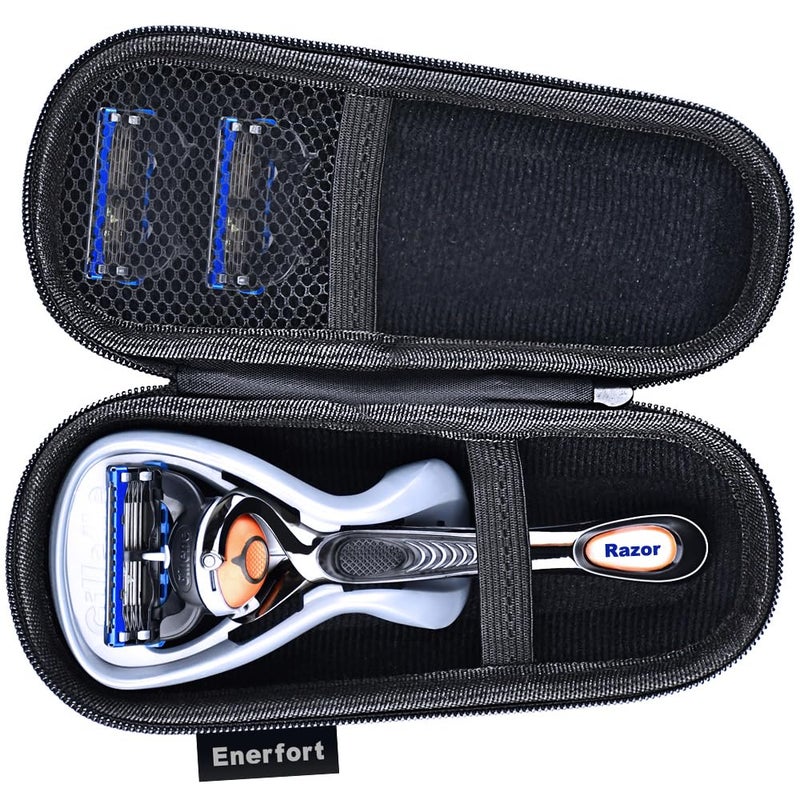Enerfort Hard EVA Razor Travel Case Compatible with Gillette Men's Razor - Mesh Pocket for 2 Razor Blades + Lightweight Carrying Handle + Durable Zipper (Only Case) (Black) - Image 1